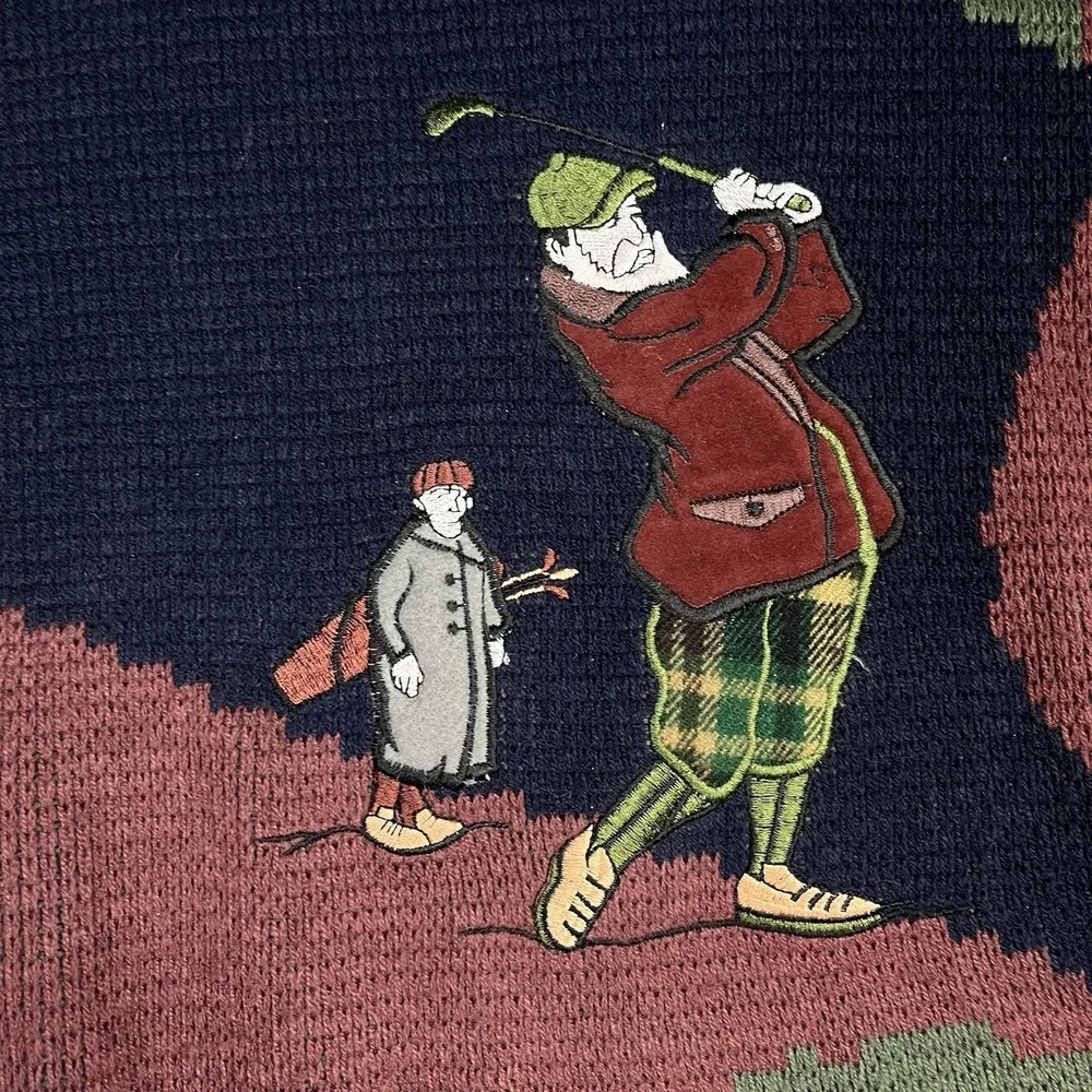 VTG 90s Golf Sweater Mens Medium Colorblock Embroidered Golfer Knit Pullover